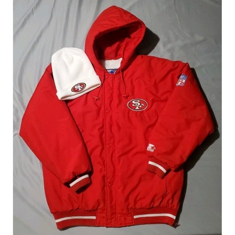 Vintage San Francisco 49ers Puffer Jacket And Beanie Official NFL Starter Brand